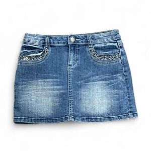 Blue Denim Mini Skirt with Sparkling Details